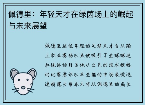 佩德里：年轻天才在绿茵场上的崛起与未来展望